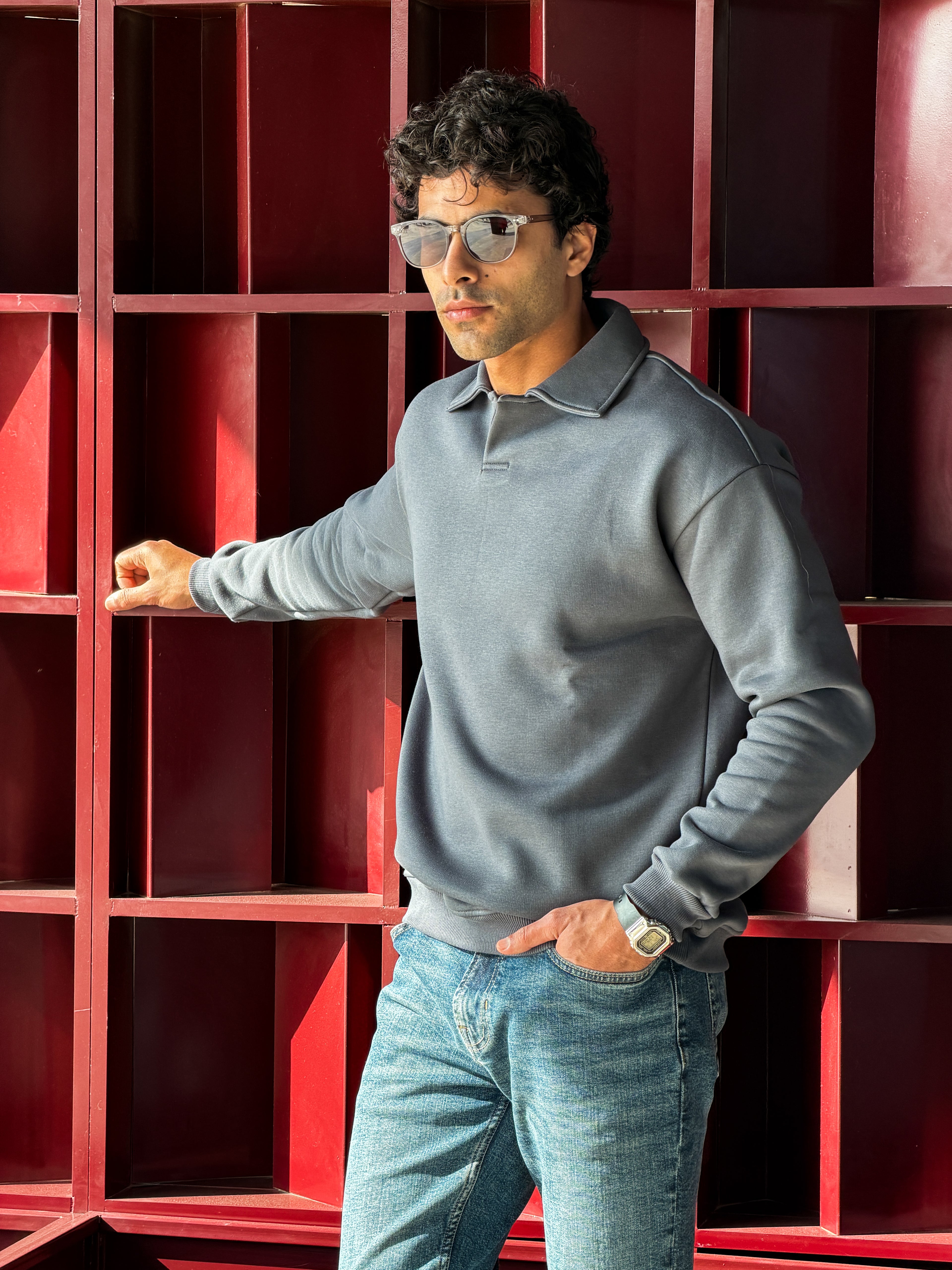 Steel grey Collared sweatshirt