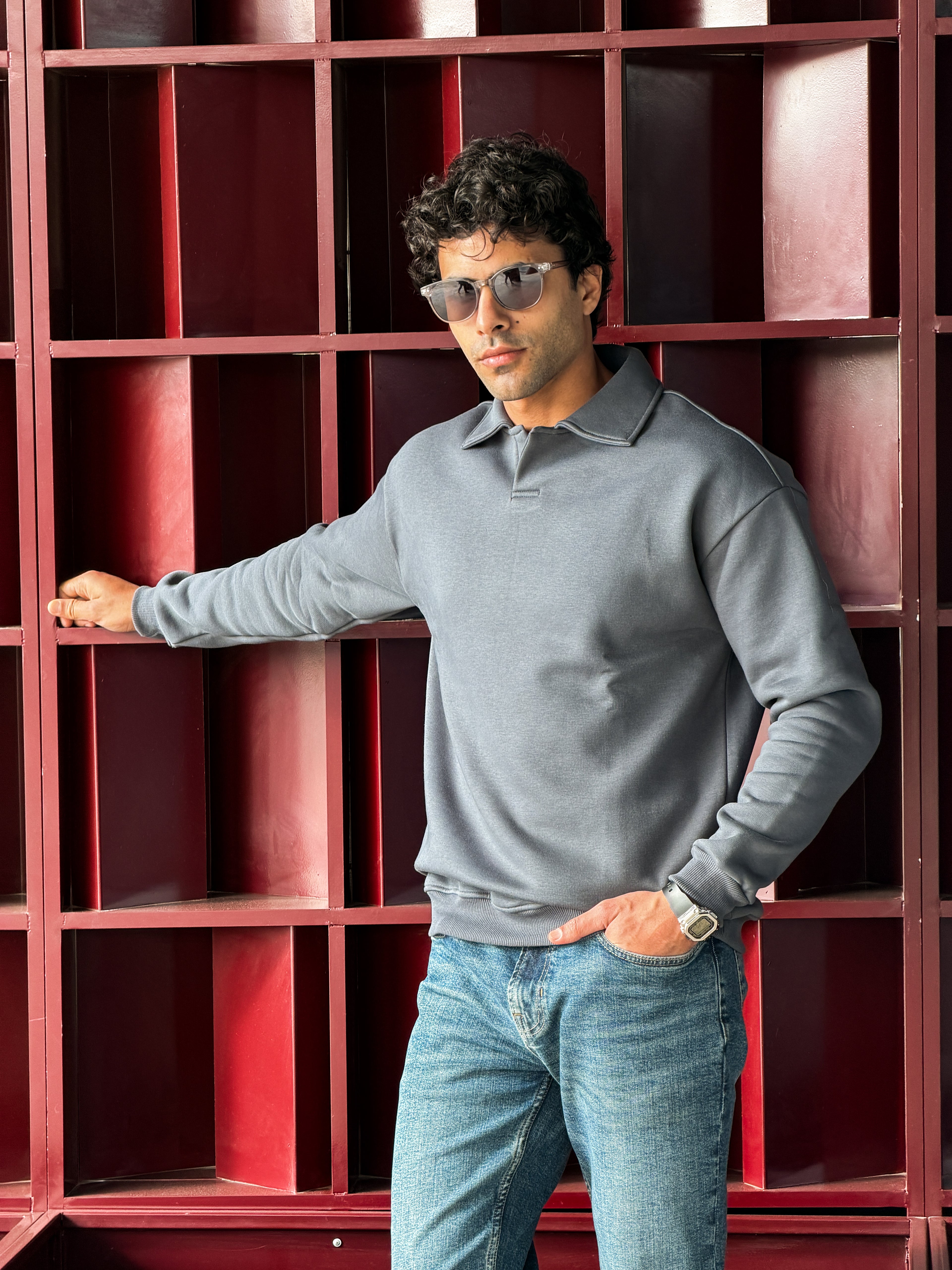 Steel grey Collared sweatshirt