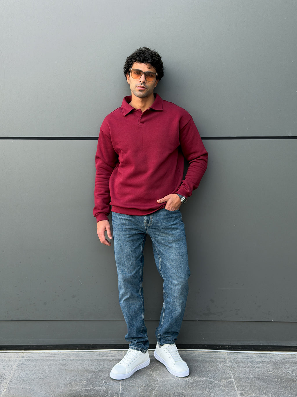 burgundy Collared sweatshirt