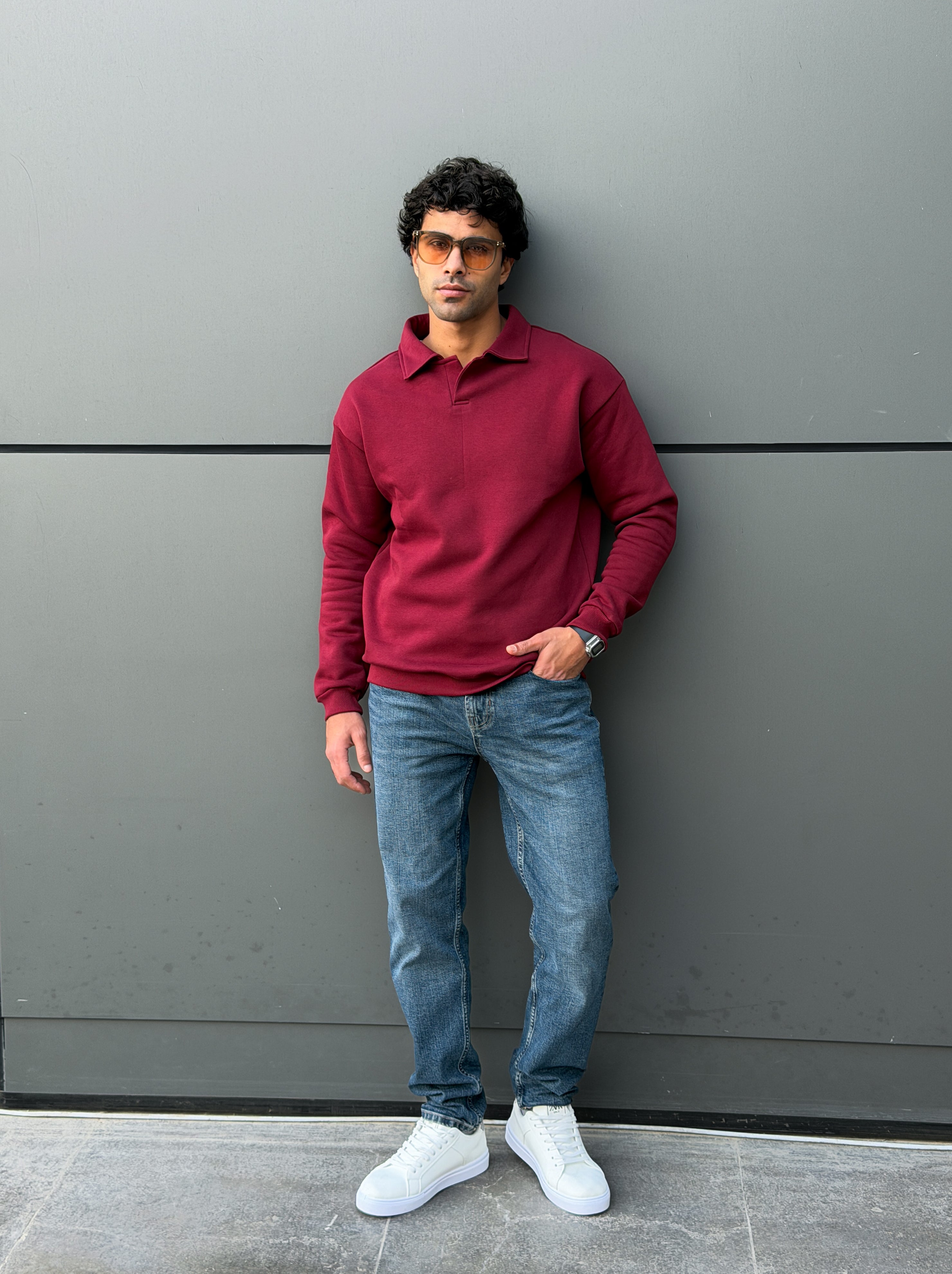 burgundy Collared sweatshirt