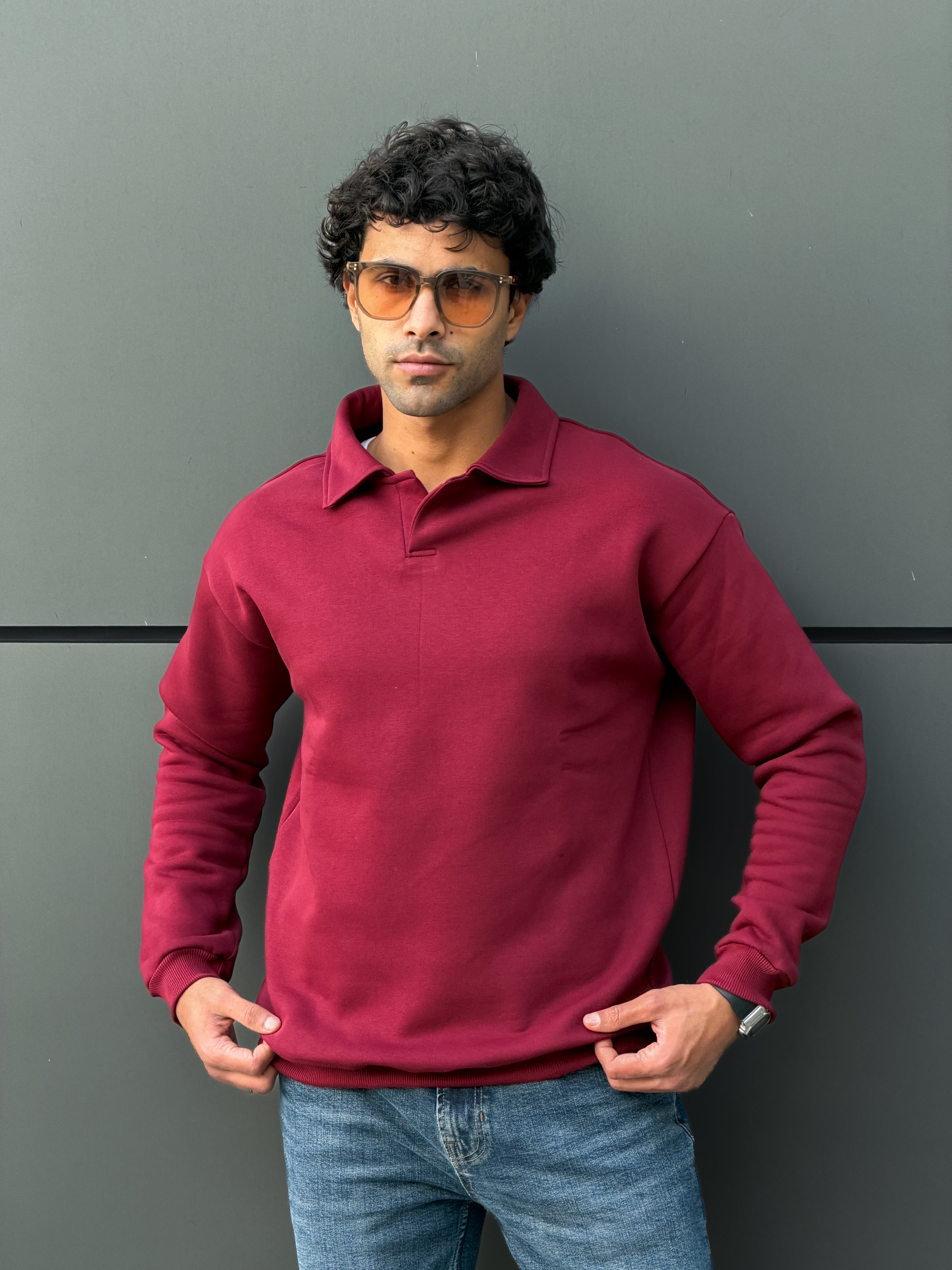 burgundy Collared sweatshirt