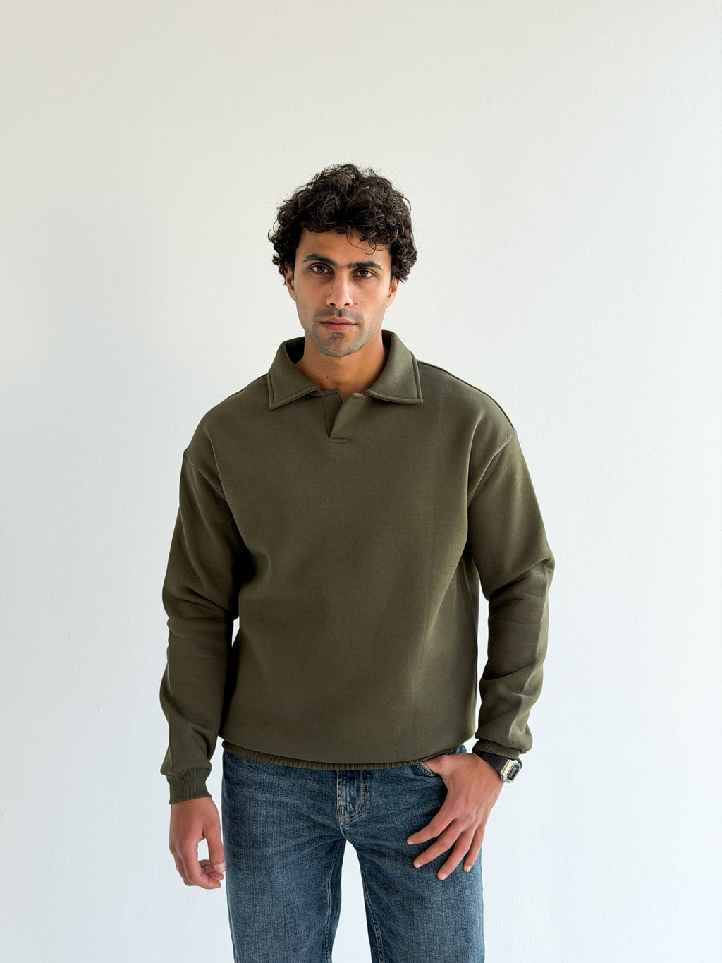 Olive green Collared sweatshirt