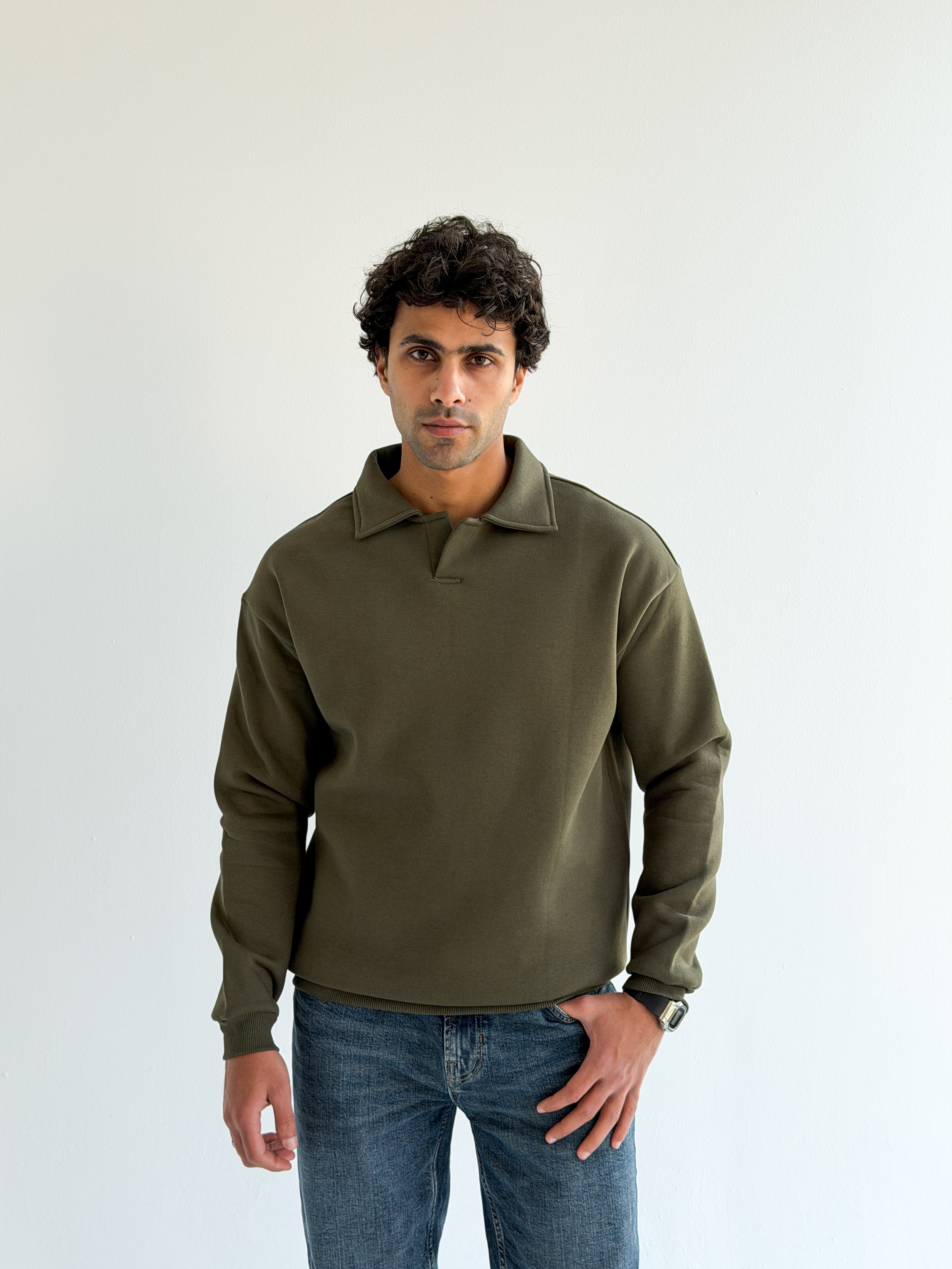 Olive green Collared sweatshirt