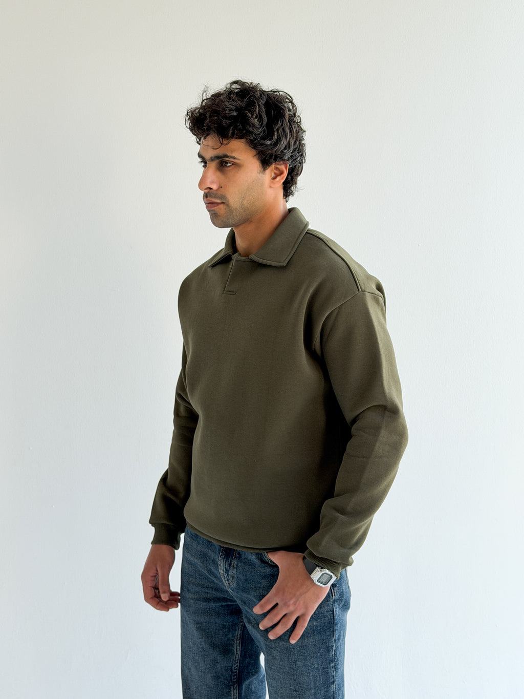 Olive green Collared sweatshirt