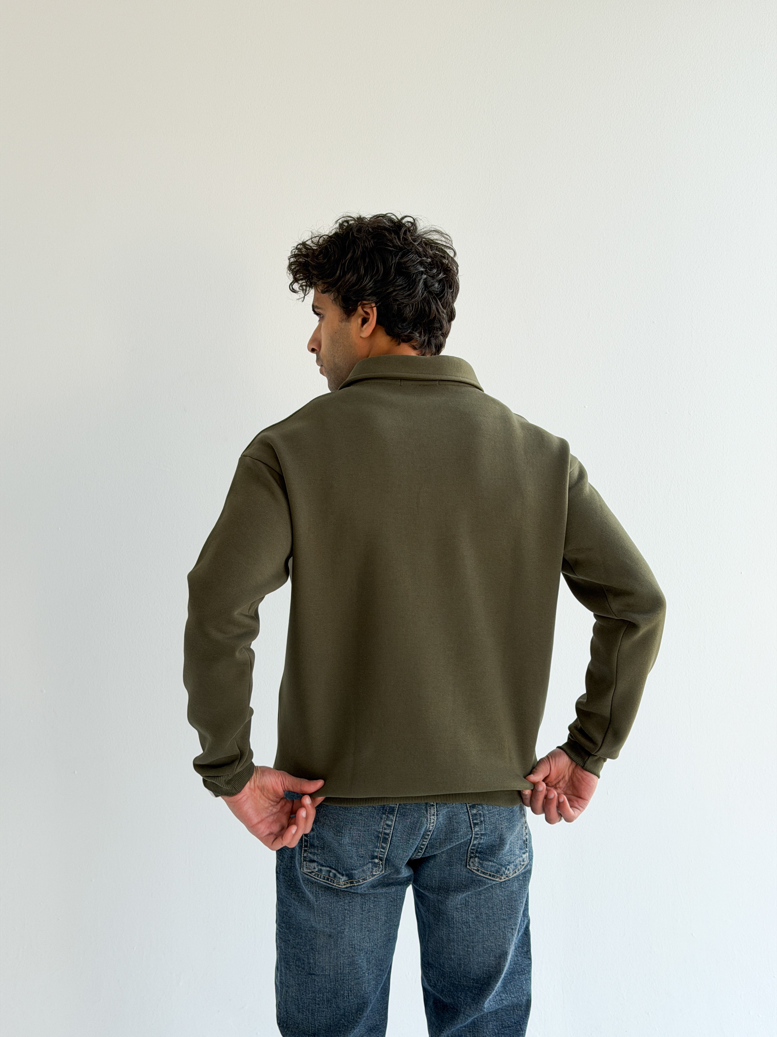 Olive green Collared sweatshirt