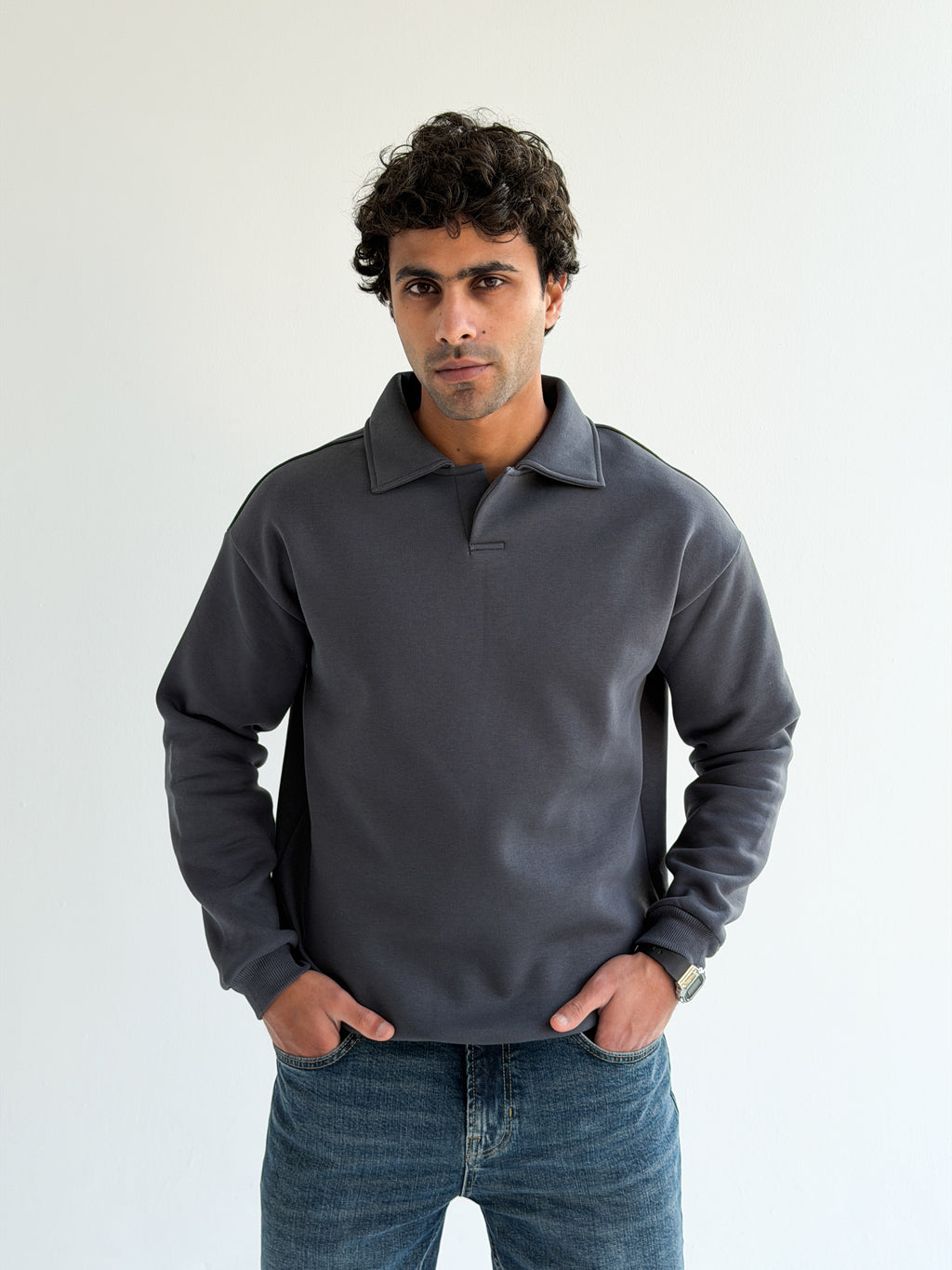 Steel grey Collared sweatshirt