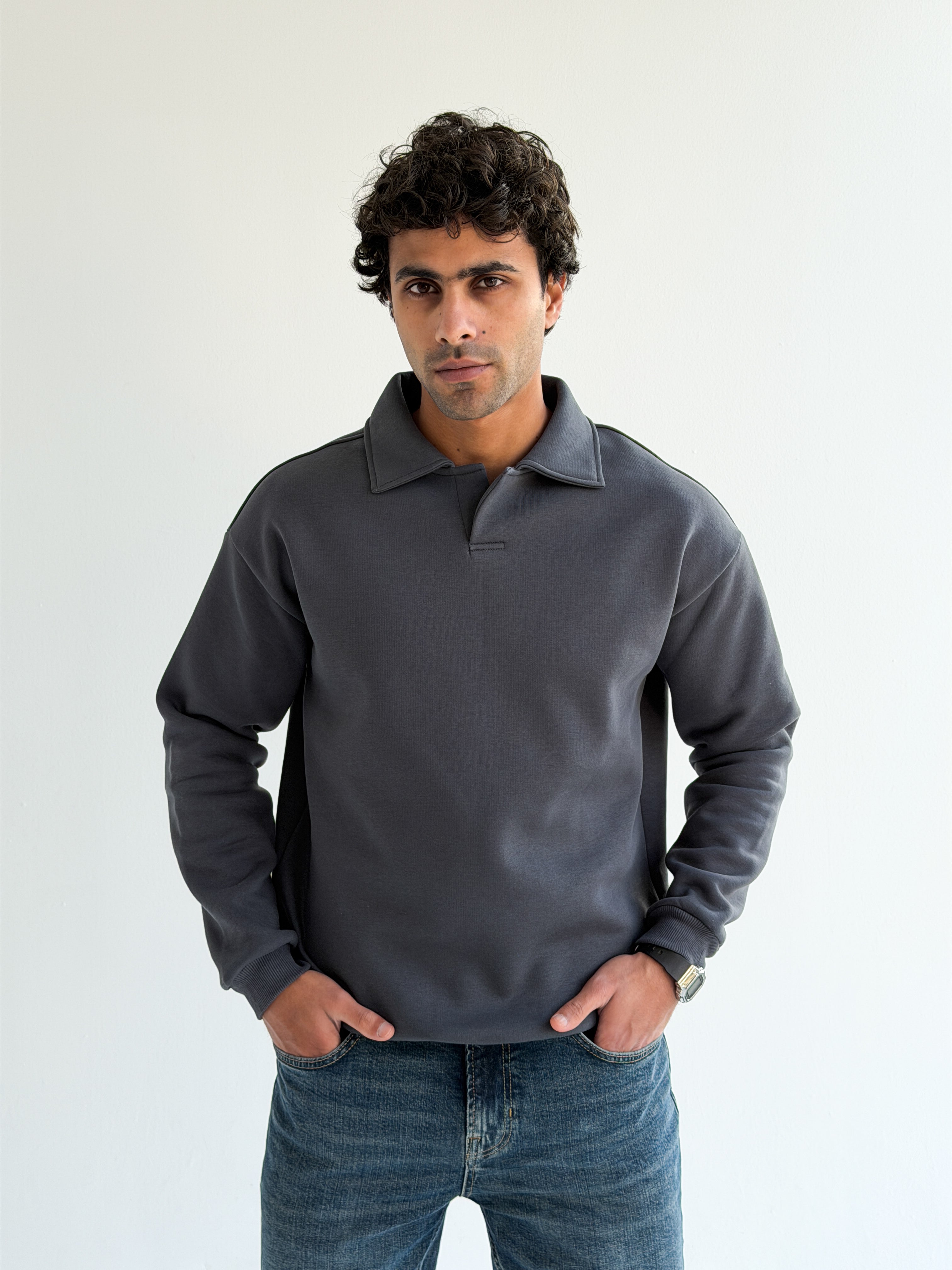 Steel grey Collared sweatshirt