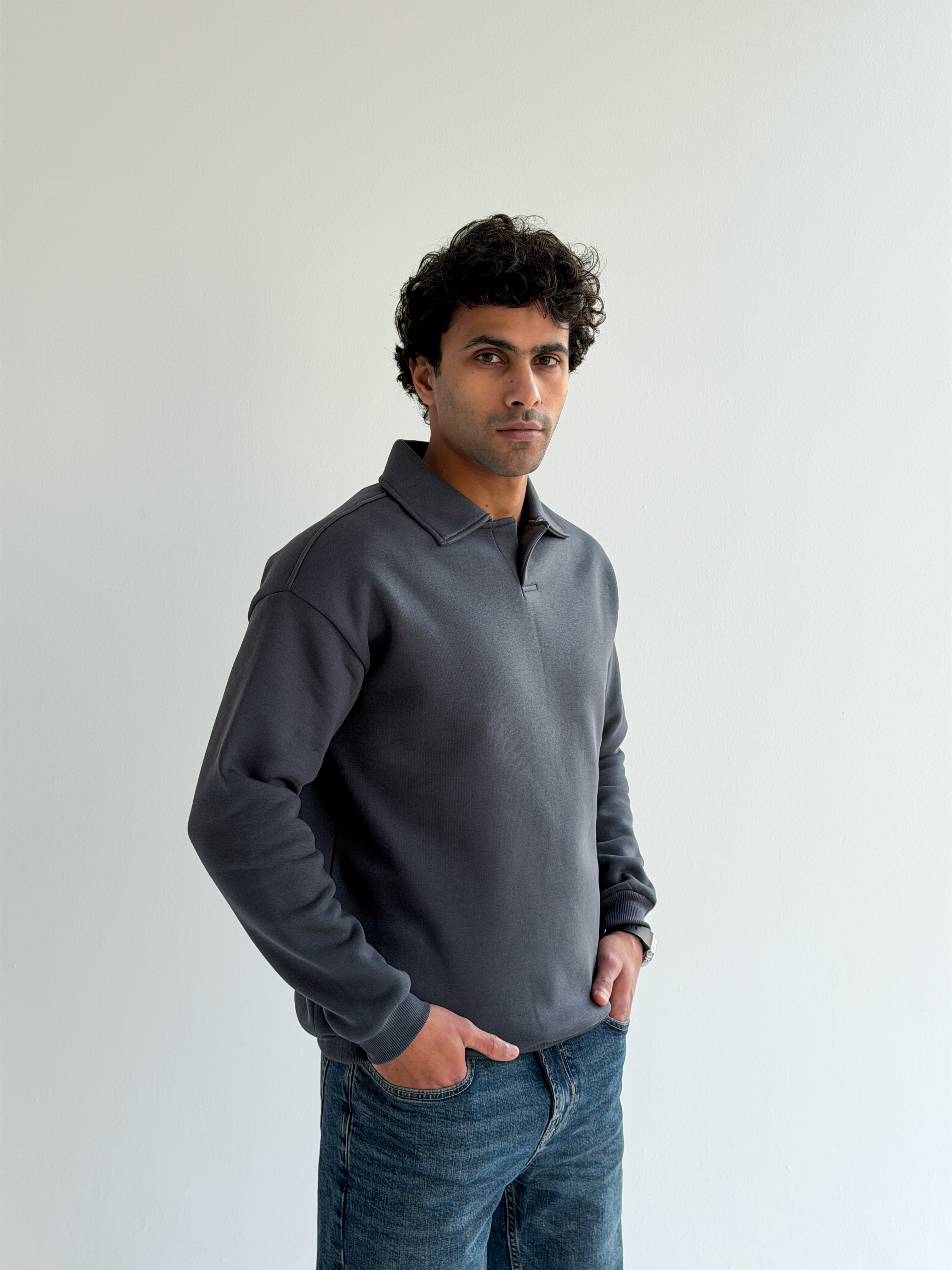 Steel grey Collared sweatshirt