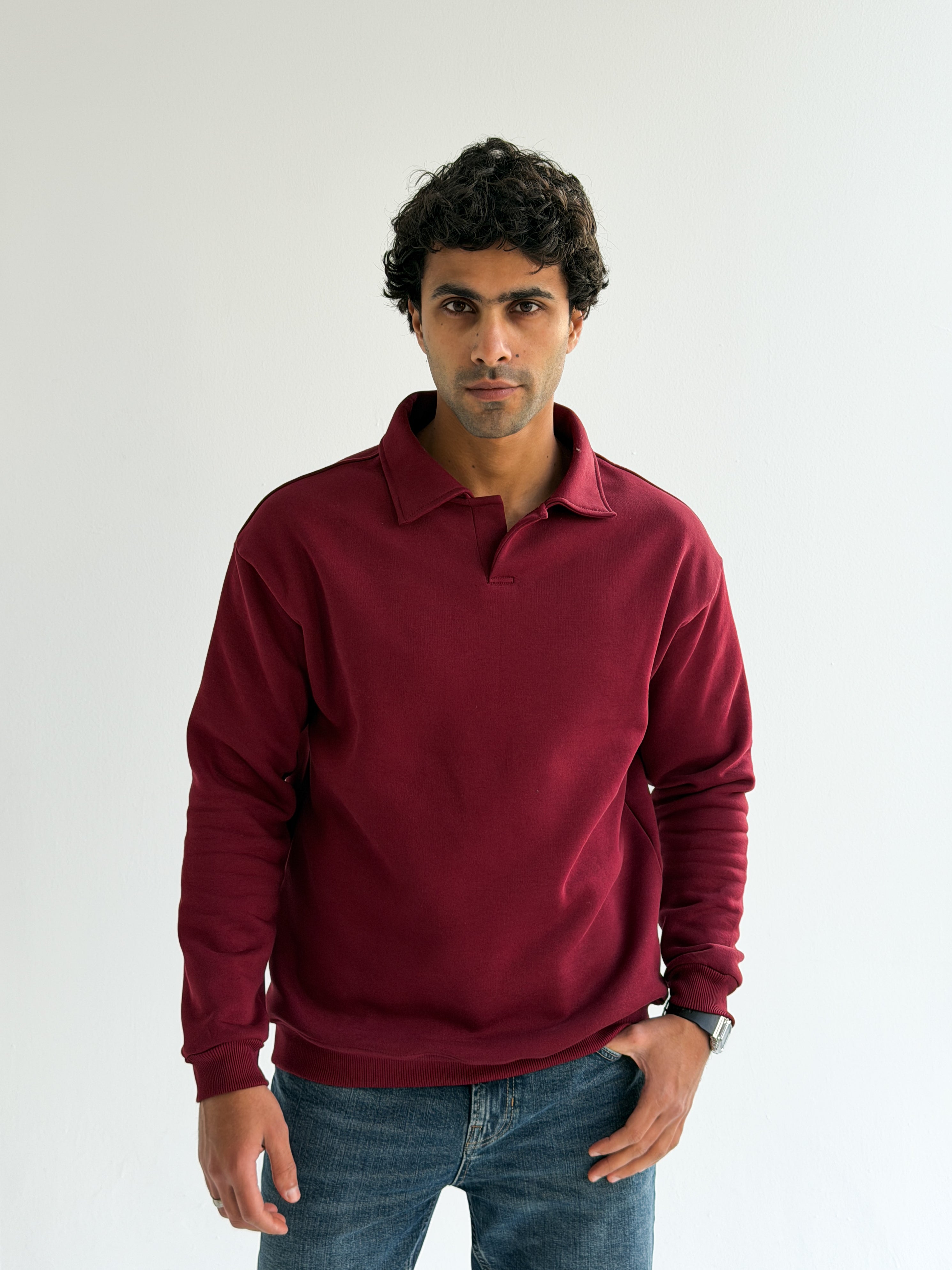 burgundy Collared sweatshirt