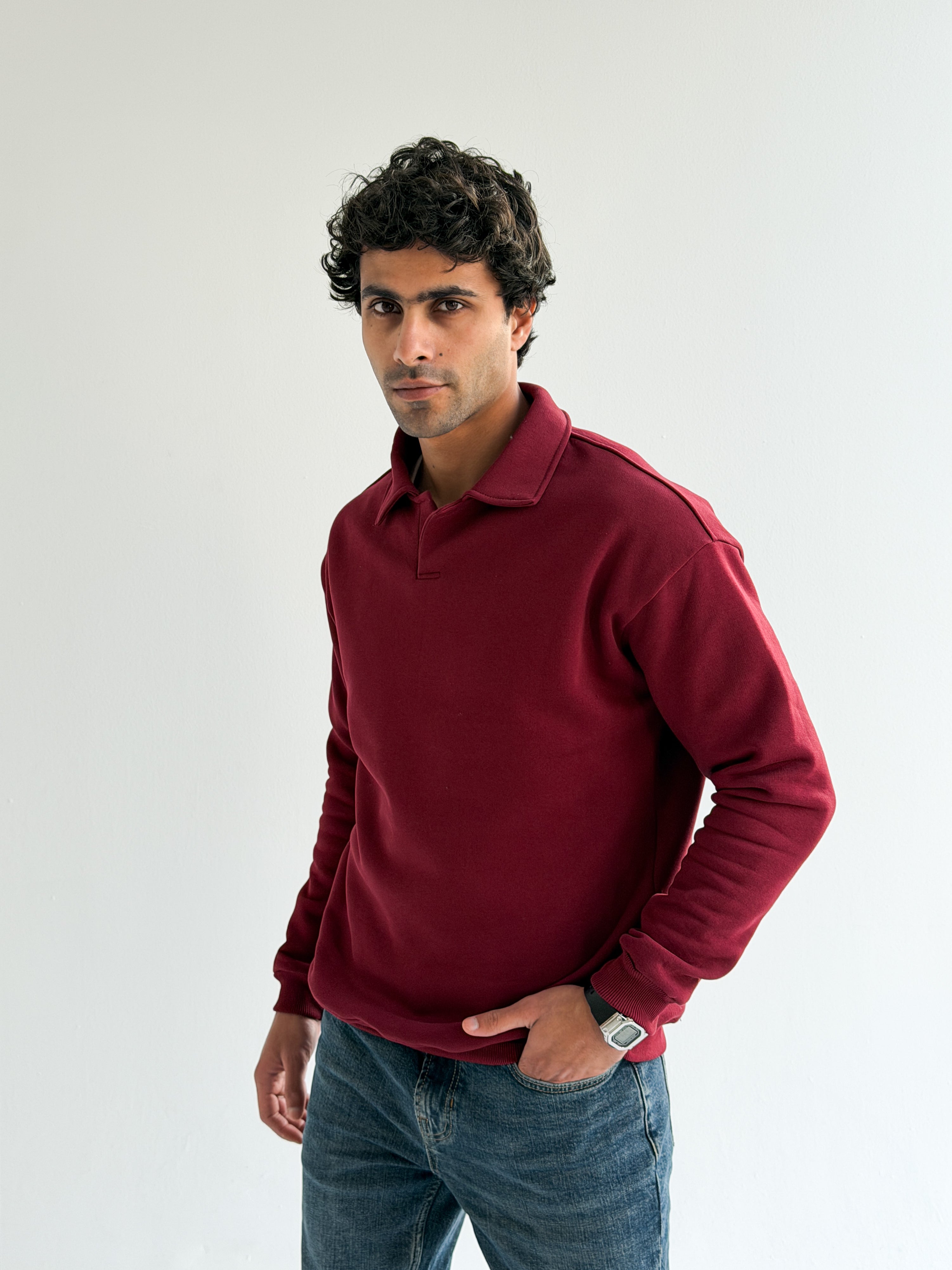 burgundy Collared sweatshirt